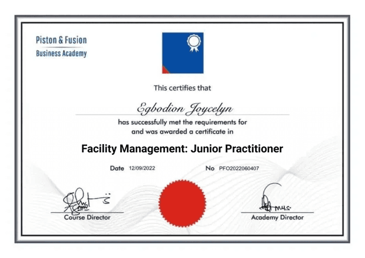 A Sample of the Facility Management Certificate