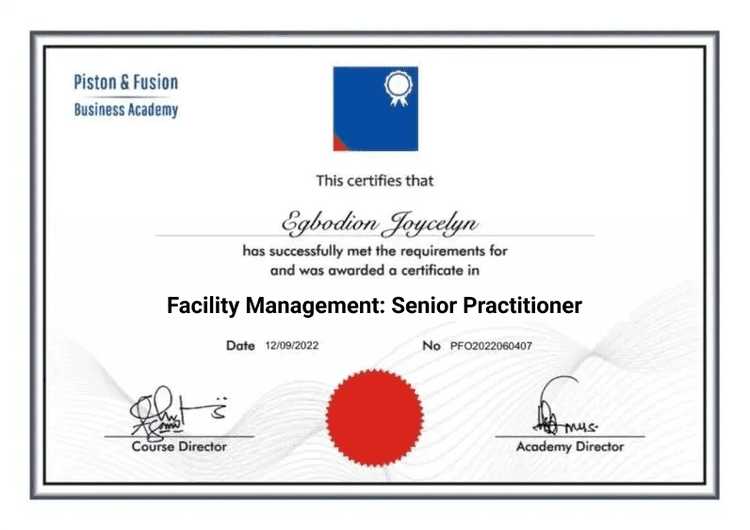 A Sample of the Facility Management Certificate