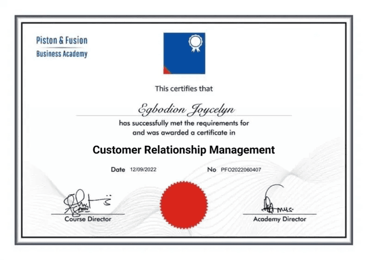 A Sample of the Customer Relationship Management Certificate