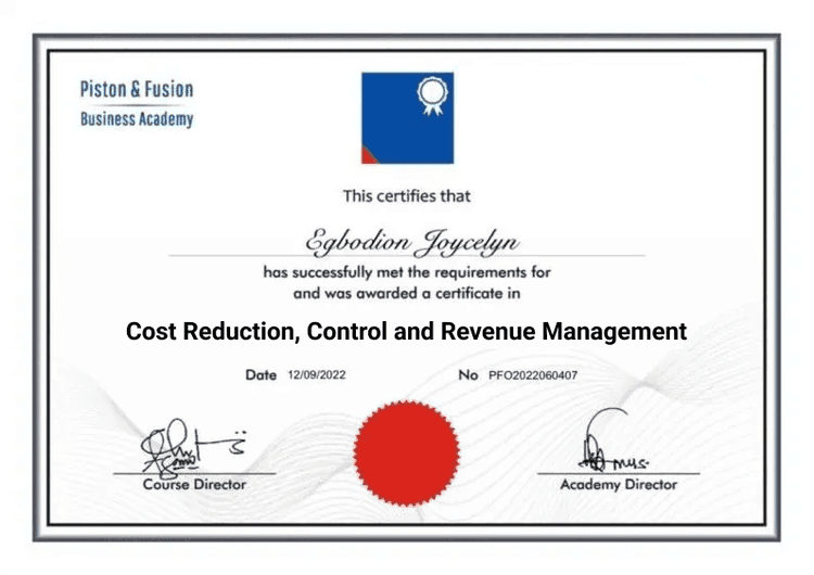 A Sample of the Cost Reduction, Control and Revenue Management Certificate
