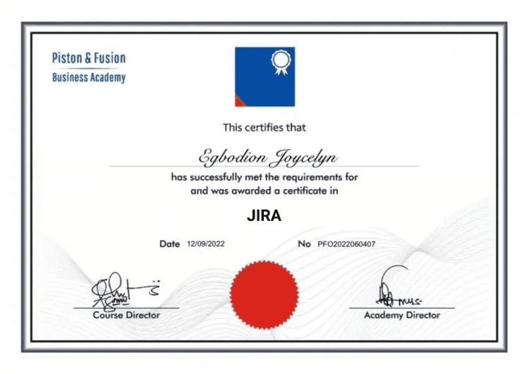 A Sample of the JIRA Certificate