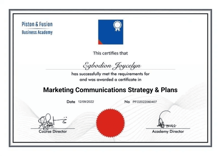 A Sample of the Marketing Communications Strategy & Plans Certificate