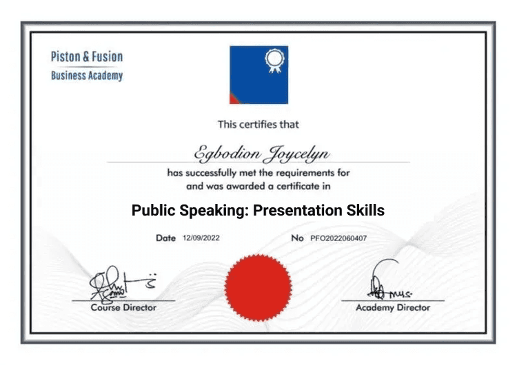 A Sample of the Public Speaking: Presentation Skills Certificate