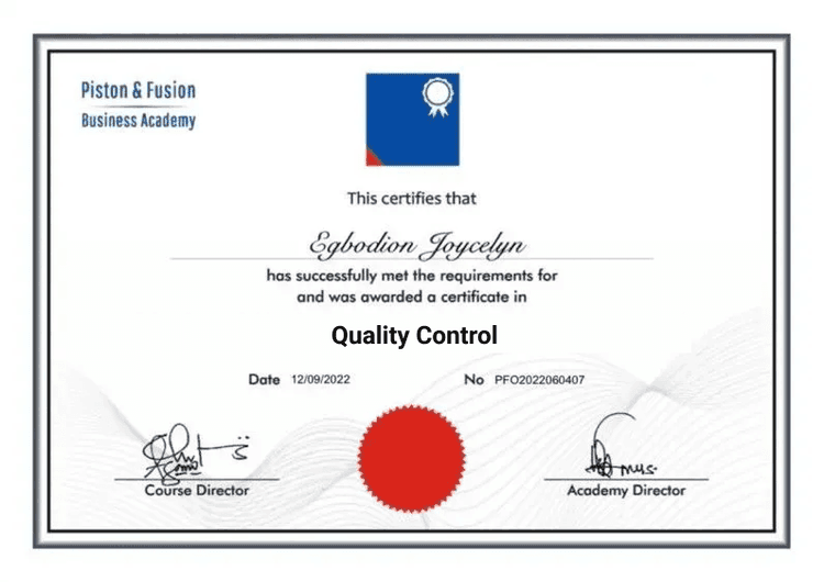 A Sample of the Quality Control Certificate