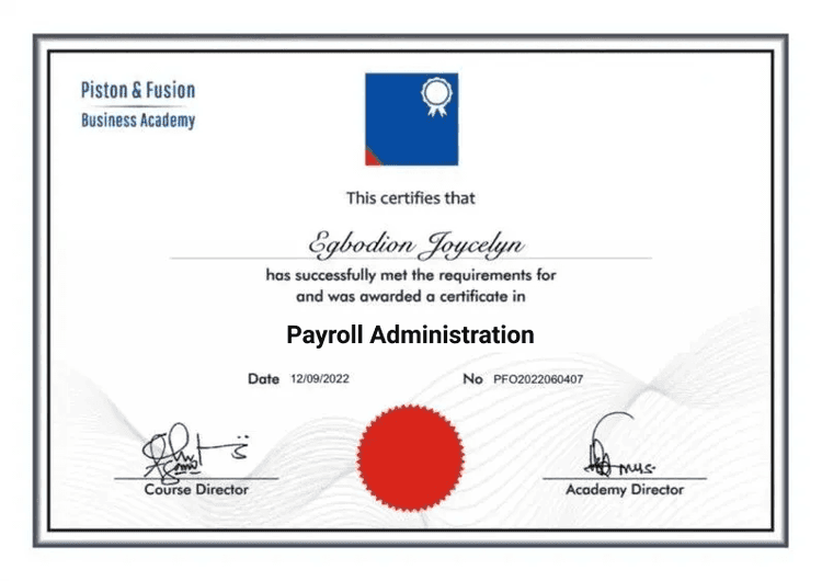 A Sample of the Payroll Administration Certificate