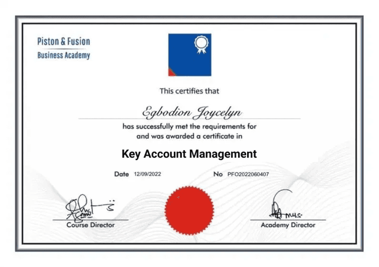 A Sample of the Key Account Management Certificate