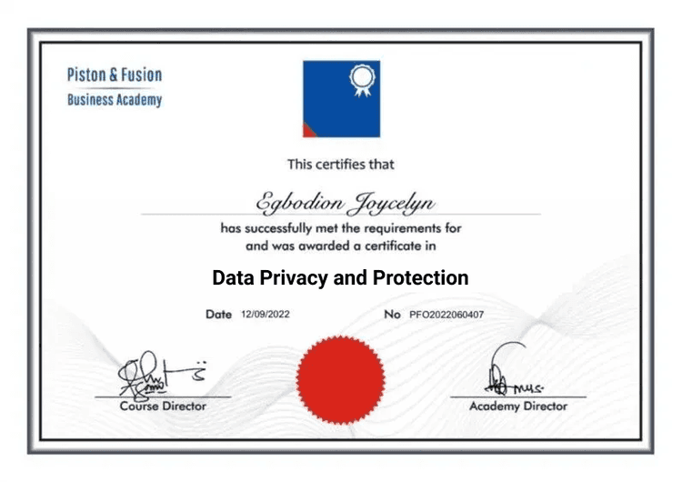 A Sample of the Data Privacy and Protection Certificate