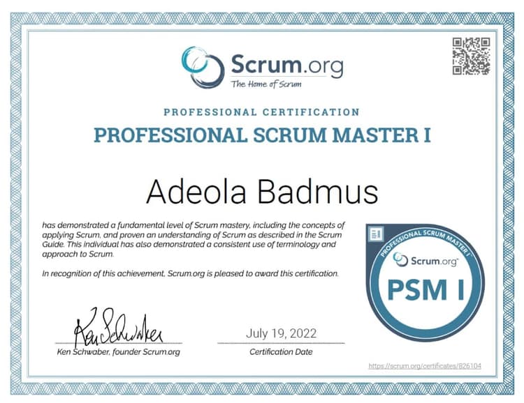 A Sample of the Professional Scrum Master Certificate