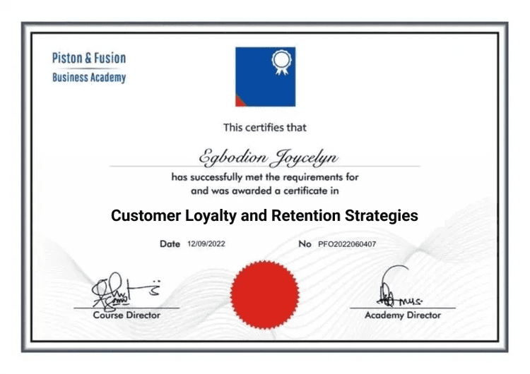 A Sample of the Customer Loyalty and Retention Strategies Certificate